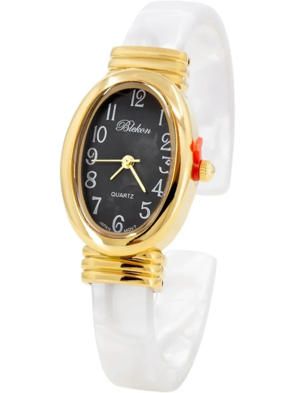 Women's Gold/Black/White Pearl/Oval Shell Color Design Cuff Bangle Stylish Watch